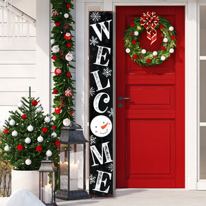 72in Snowman Welcome Sign for Front Door - Black Vertical Wooden Christmas Porch Decor, Modern Farmhouse Welcome Sign for Front Porch