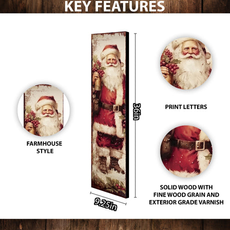 36in Vintage Santa Christmas Porch Sign | Front Porch Welcome Sign | Christmas Decoration Farmhouse