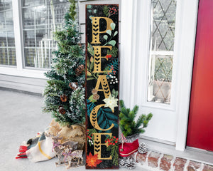 48in Peace Porch Sign - Front Porch Christmas Welcome Sign, Rustic Modern Farmhouse Entryway Board