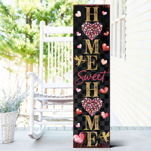Valentine’s Day Home Sweet Home Porch Sign | Wooden Entryway Decor | UV Print | Front Porch Plaque | 3 Sizes