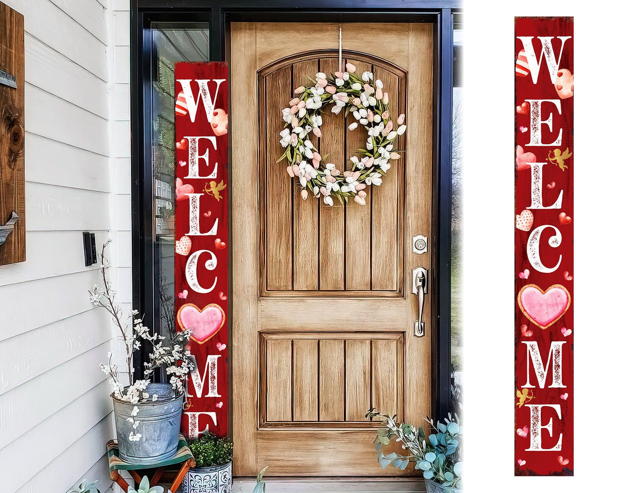 Rustic modern farmhouse entryway board - 72in 'welcome' valentine's day porch sign, front porch valentine's welcome sign