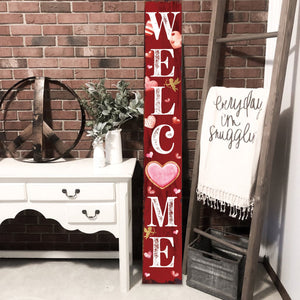 Rustic modern farmhouse entryway board - 72in 'welcome' valentine's day porch sign, front porch valentine's welcome sign