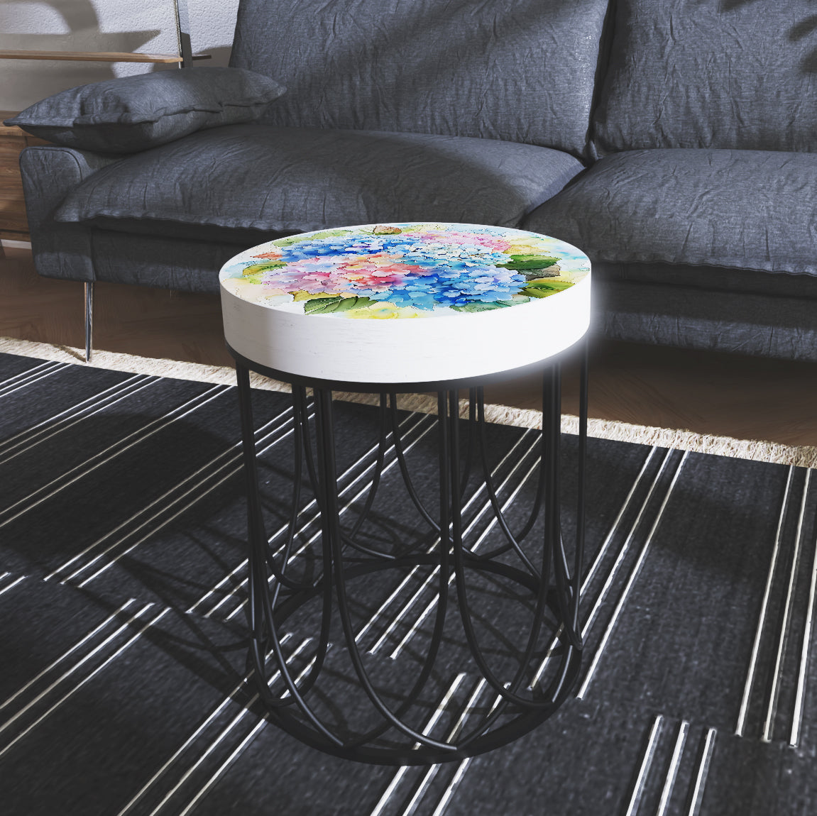 Watercolor Hydrangea Accent Table