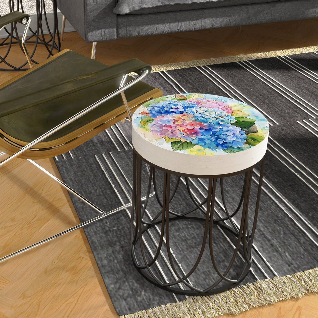 Watercolor Hydrangea Accent Table