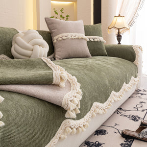 Chenille Sofa Cover Towel – Non-Slip, Washable Pets Couch Protector with Tassels