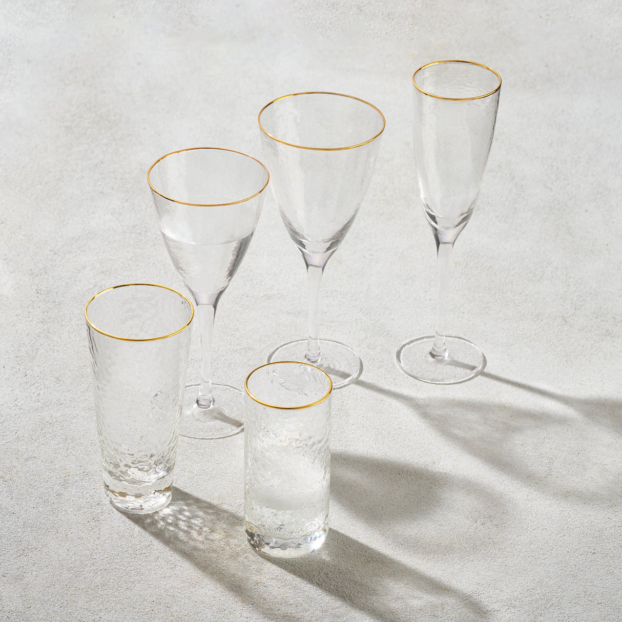 Hammered, Champagne Flute Glass with Rim, 8 oz-Set of 6