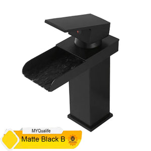 Black Waterfall Bathroom Faucet Basin Mixer Tap Single Hole Hot Cold Sink Tap