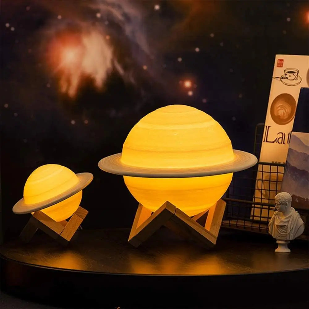 3D Saturn Moon Lamp 16 Color LED Night Light Remote Touch Bedroom Kids Gift