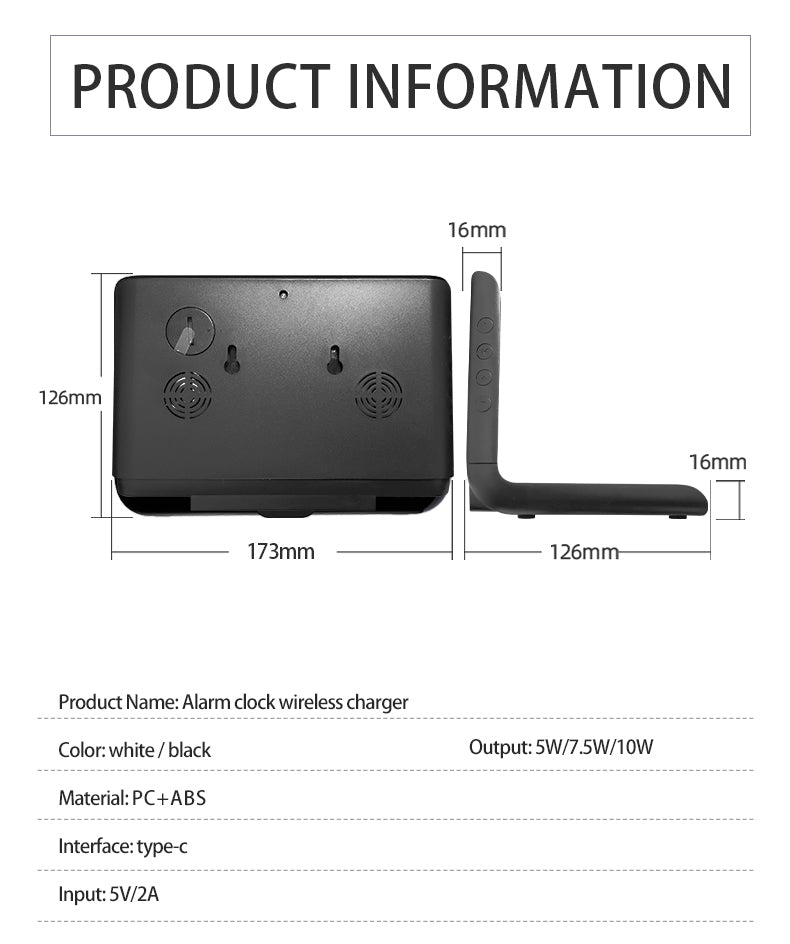 Alarm Clock with 10W Wireless Charging and LED Display