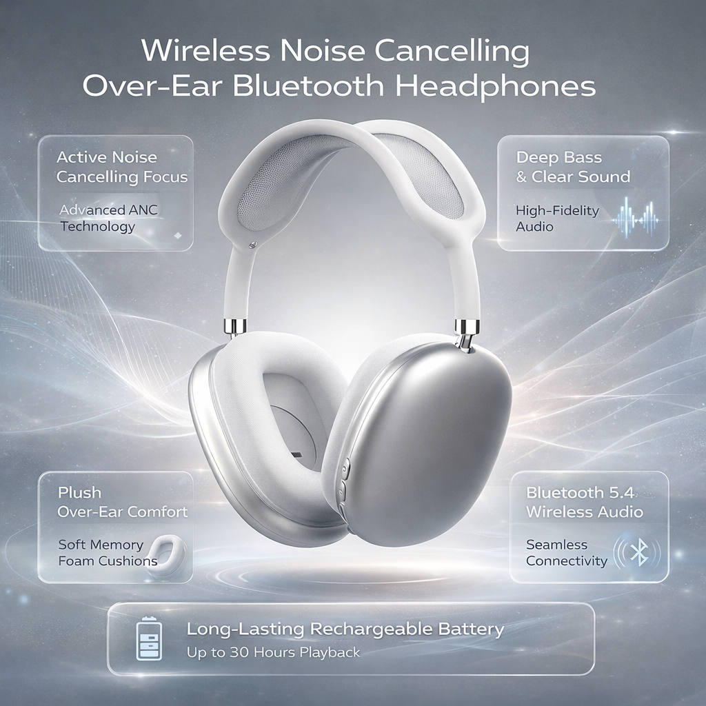 Wireless Noise Cancelling Over Ear Bluetooth Headphones