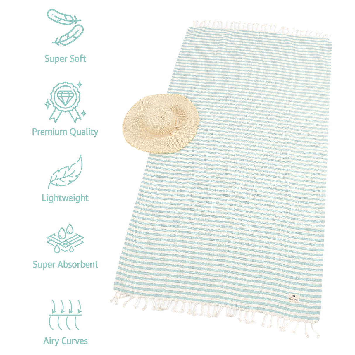 American Soft Linen Turkish Peshtemal Beach Towels, Cotton 4 Pack, 40" x 70" Size, Swim Towels for Beach and Pool Towels
