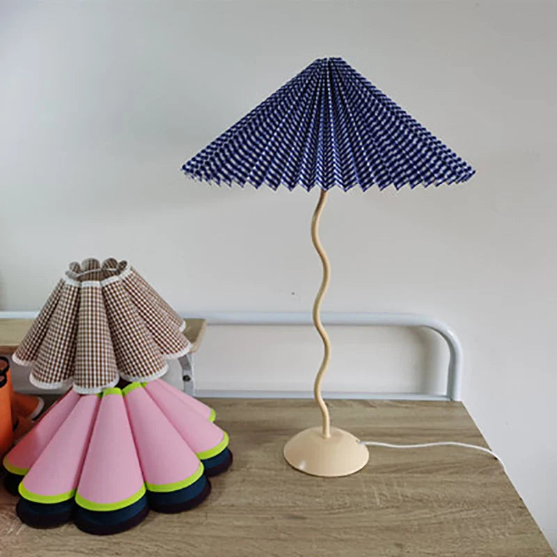 Vintage Pleated Table Lamp Umbrella Squiggle Bedside Night Light Living Room