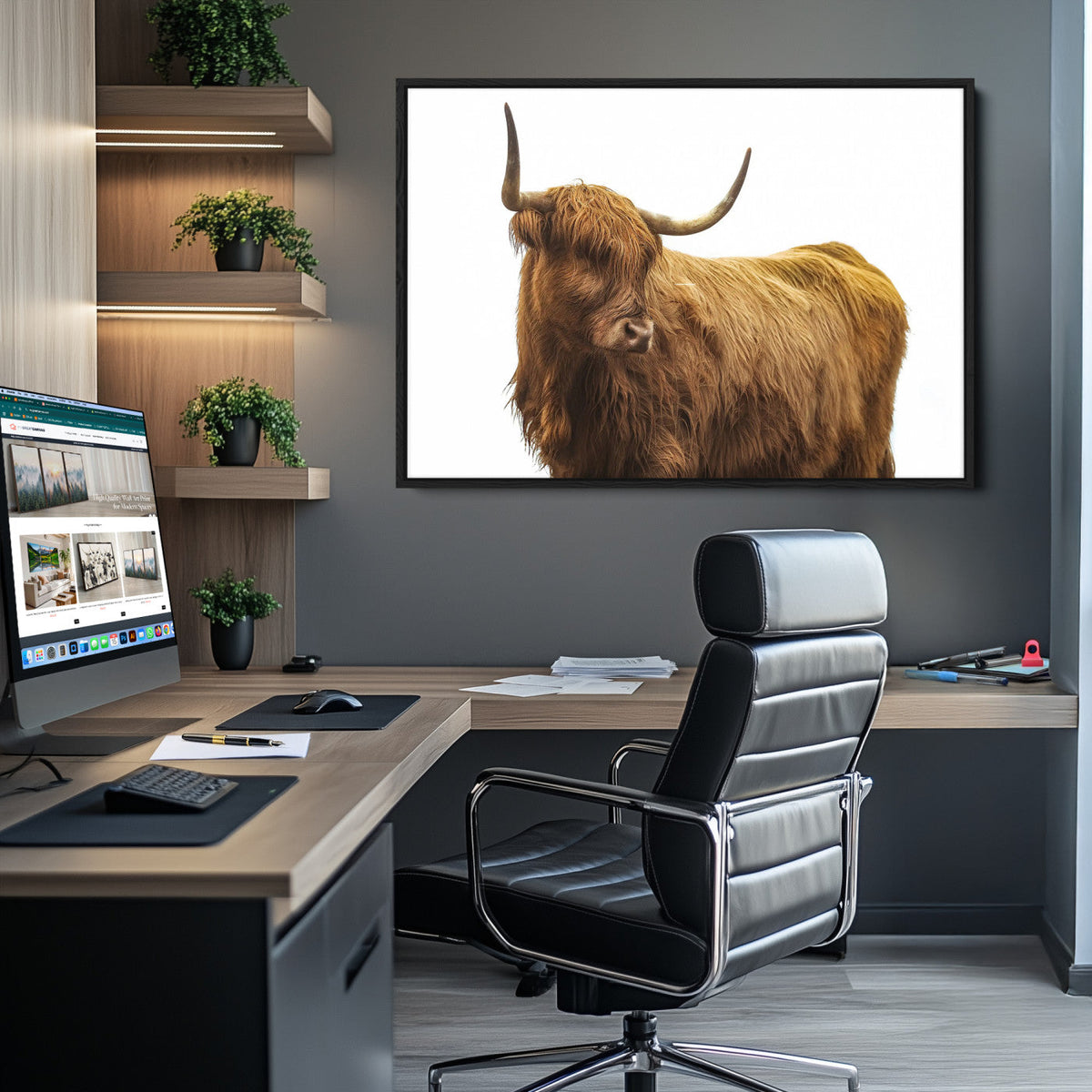 Highland Cow Wall Art Canvas Print – Framed Scottish Bull