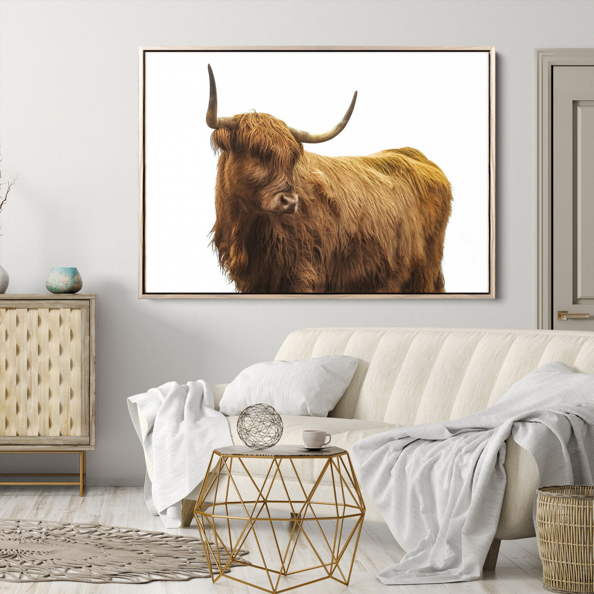 Highland Cow Wall Art Canvas Print – Framed Scottish Bull