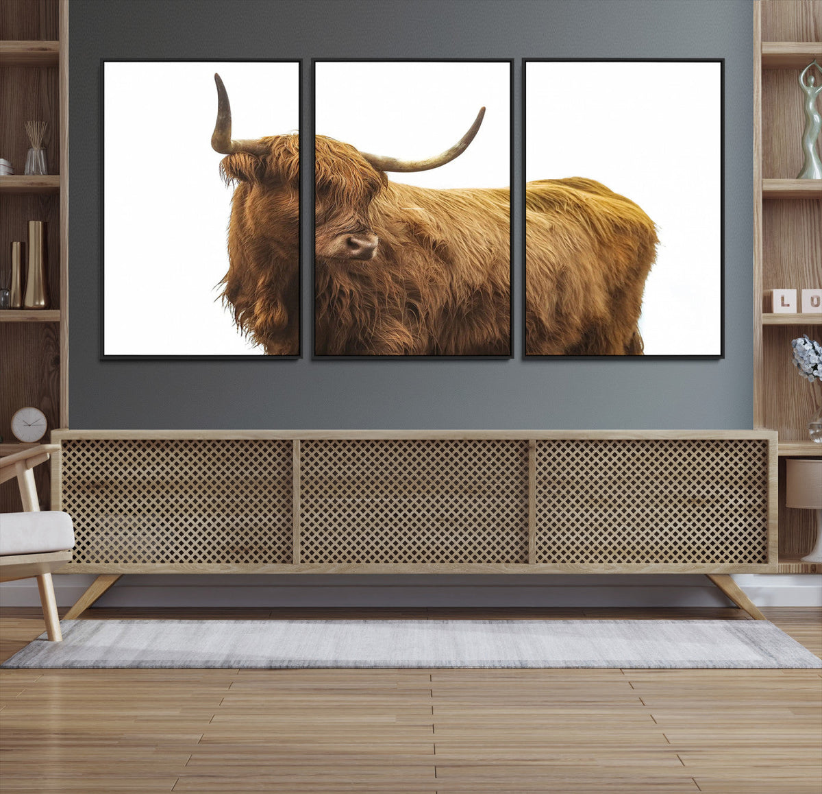 Highland Cow Wall Art Canvas Print – Framed Scottish Bull