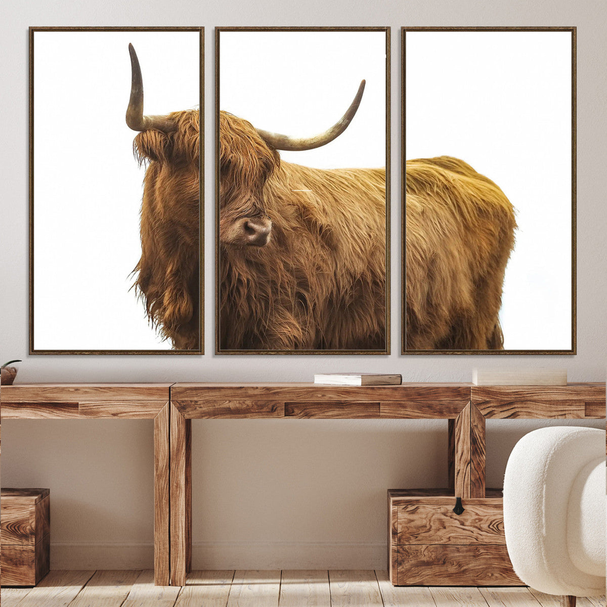 Highland Cow Wall Art Canvas Print – Framed Scottish Bull