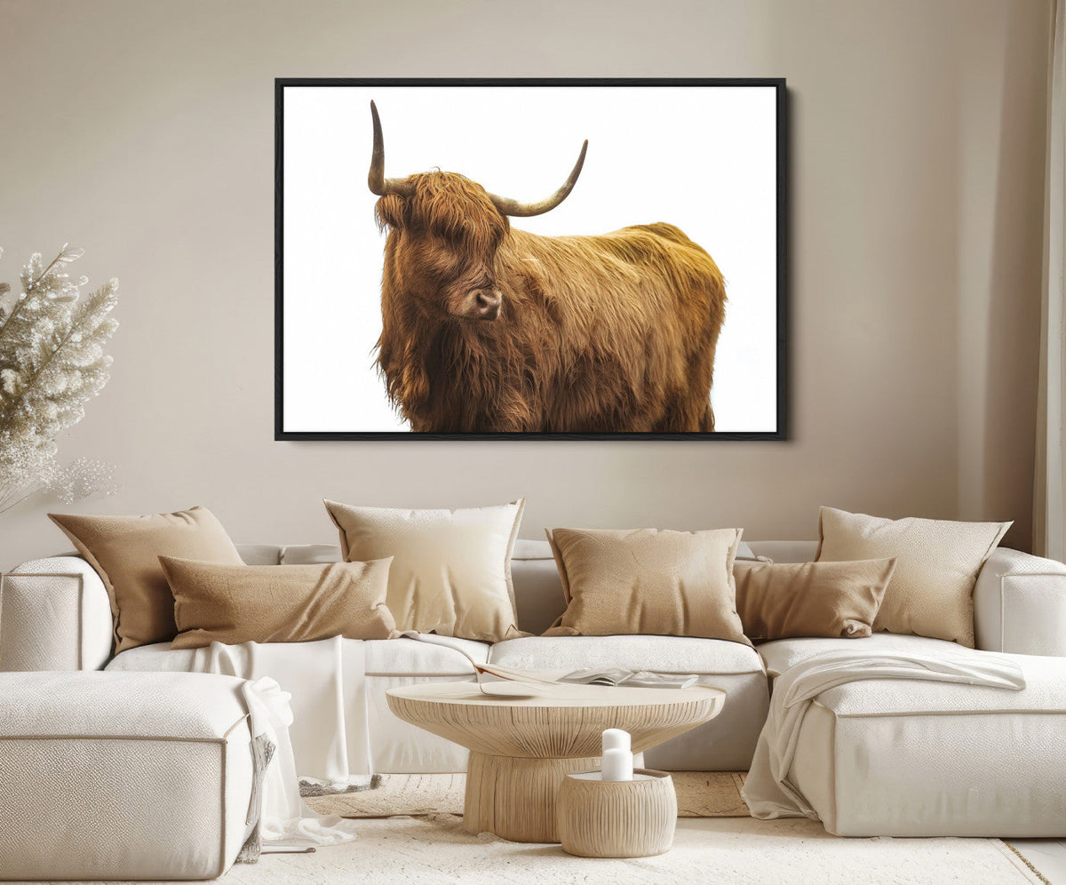 Highland Cow Wall Art Canvas Print – Framed Scottish Bull