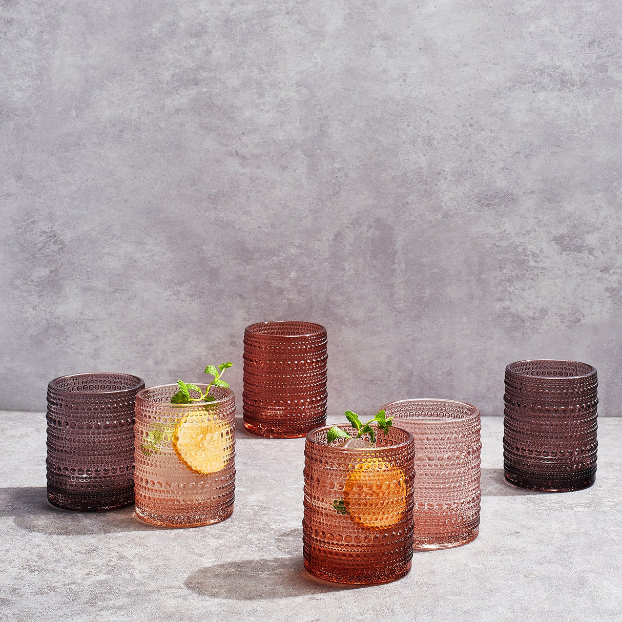 Fortuna Hobnail Lowball Whiskey Glassware, Set of 6