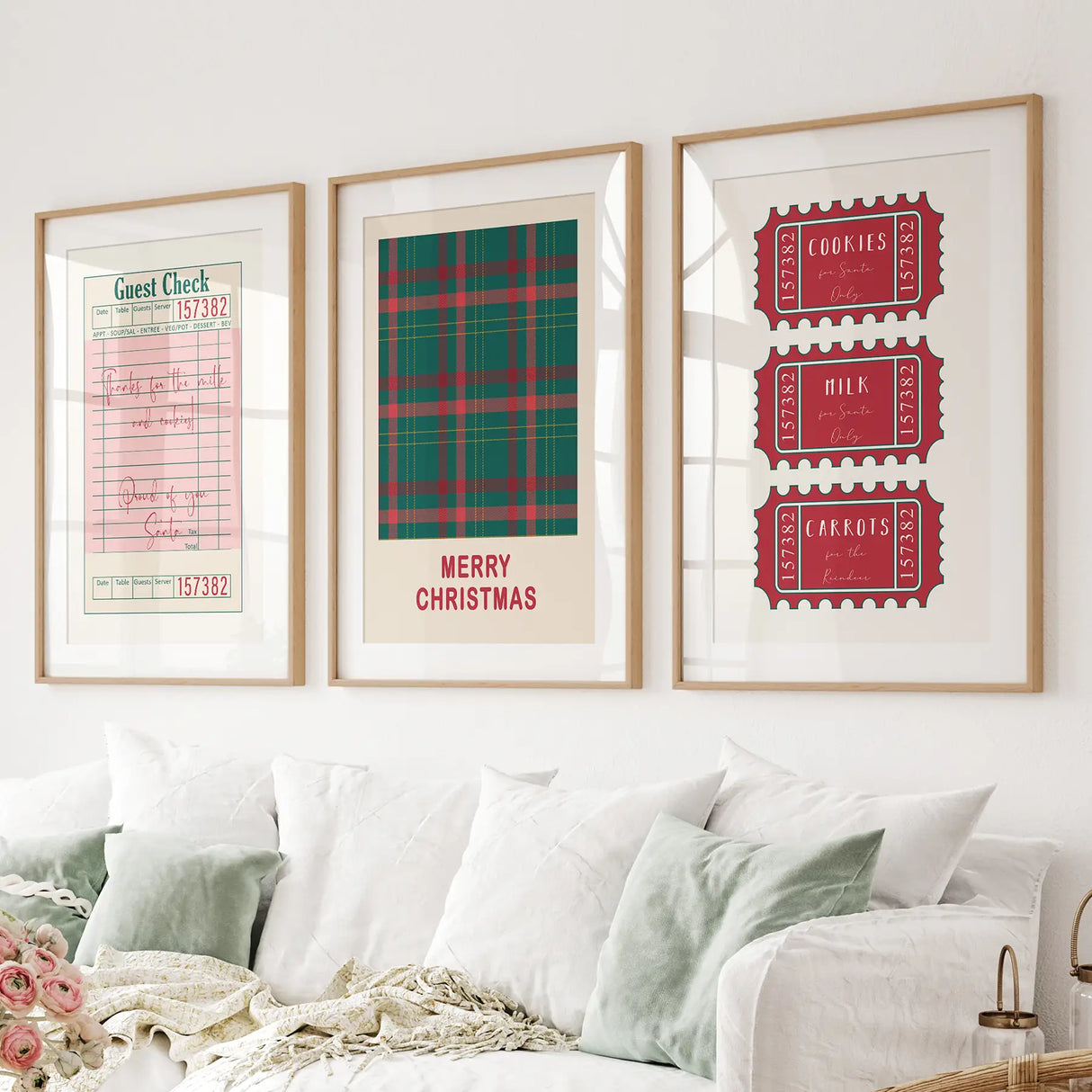Christmas Wall Art Set. Guest Check, Santa Tickets