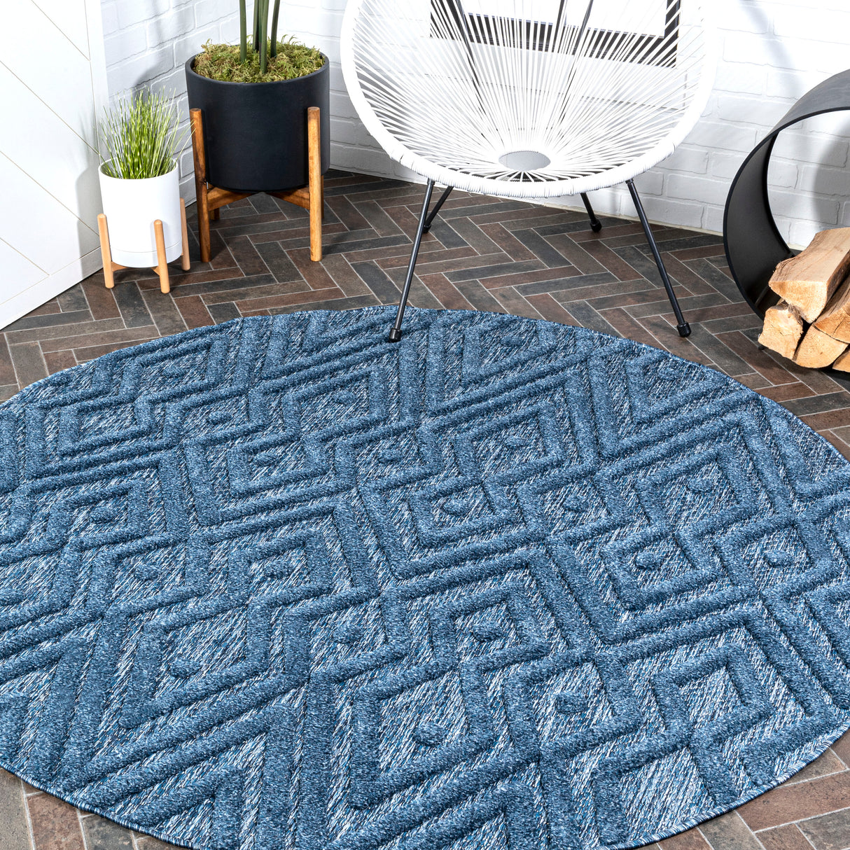 Balansat moroccan diamond round indoor/outdoor area rug
