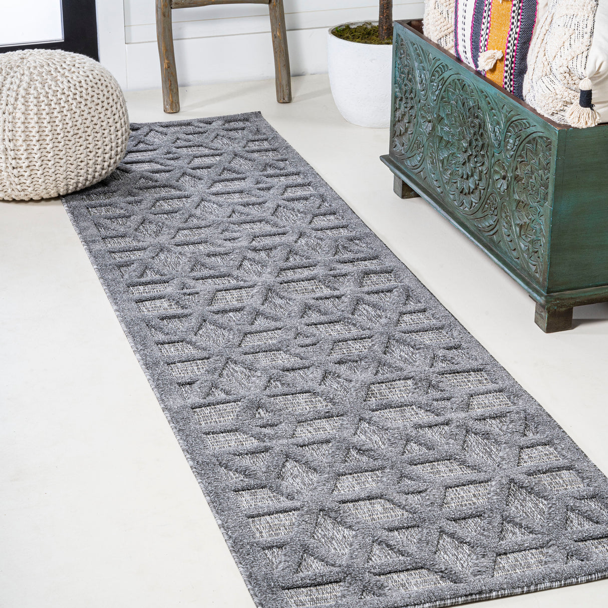 Talaia Neutral Geometric Indoor/Outdoor Runner Rug