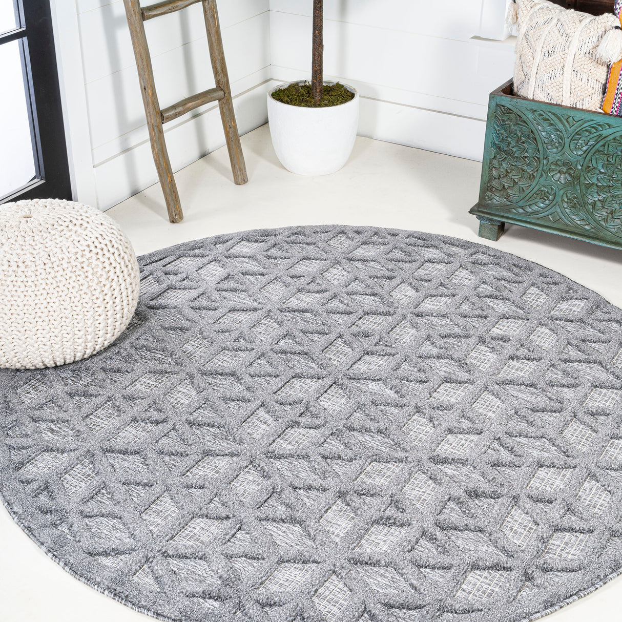 Talaia-Neutral-Geometric-Round-Indoor/Outdoor-Area-Rug-Area-Rugs