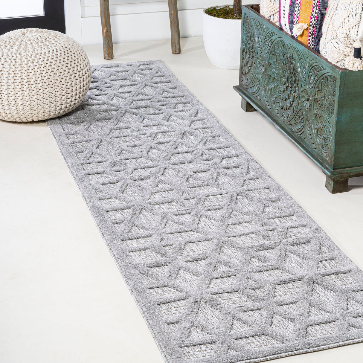 Talaia Neutral Geometric Indoor/Outdoor Runner Rug