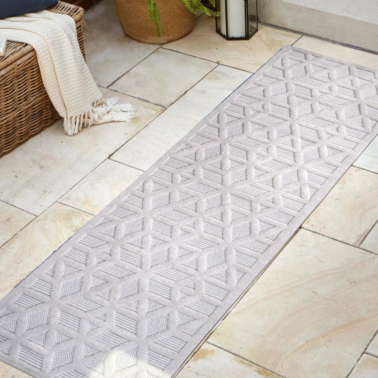 Talaia Neutral Geometric Indoor/Outdoor Runner Rug