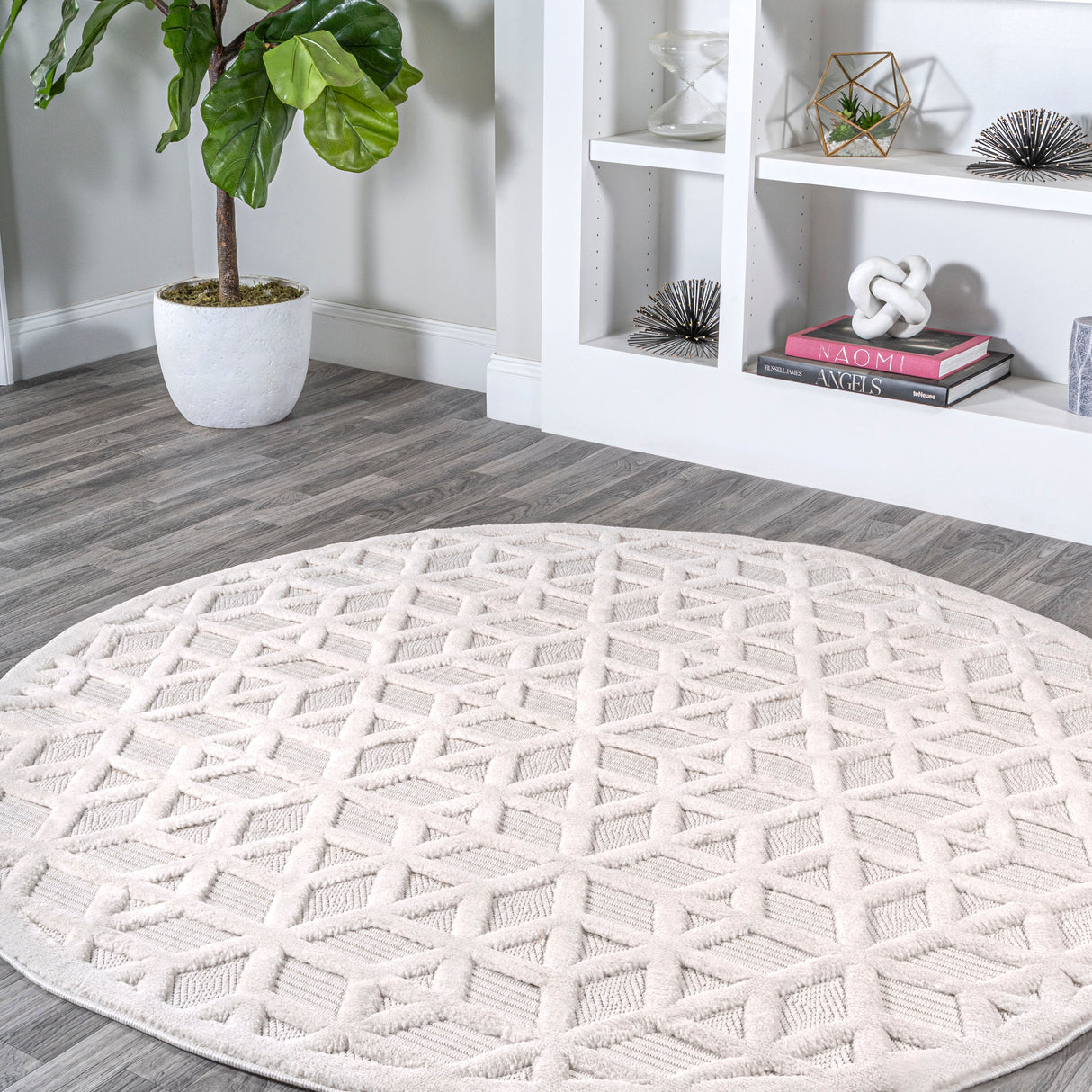Talaia Neutral Geometric Round Indoor/Outdoor Area Rug