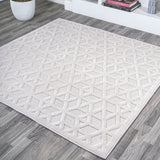 Talaia Neutral Geometric Square Indoor/Outdoor Area Rug