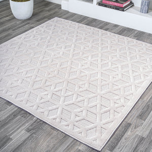 Talaia Neutral Geometric Square Indoor/Outdoor Area Rug