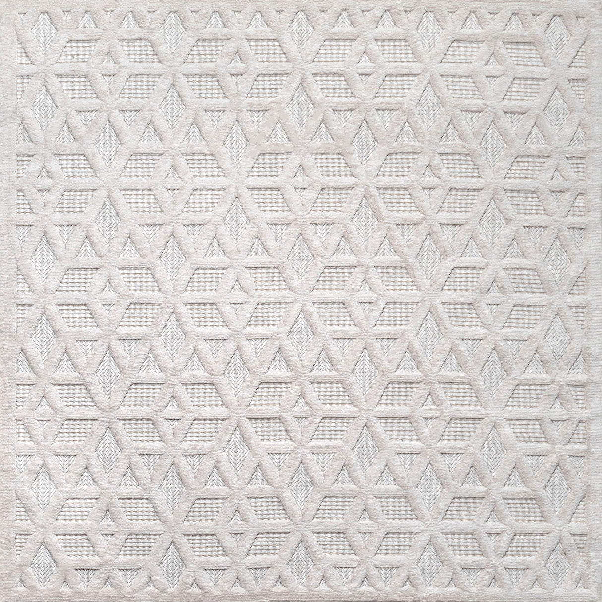 Talaia Neutral Geometric Square Indoor/Outdoor Area Rug