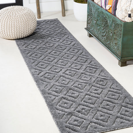 Portmany Neutral Diamond Trellis Indoor/Outdoor Runner Rug