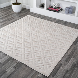 Portmany Neutral Diamond Trellis Square Indoor/Outdoor Area Rug