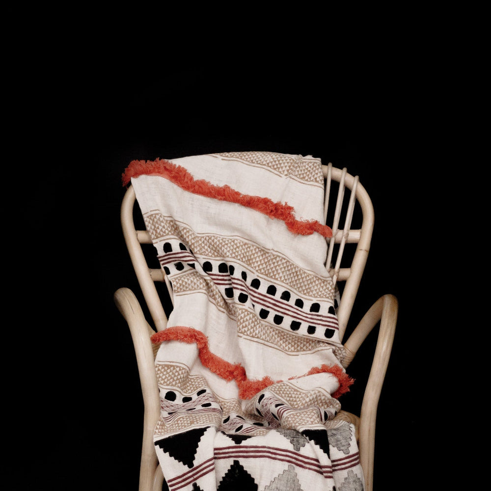 Multicolored Cotton Boho Throw Blanket with Tassels and Fringes
