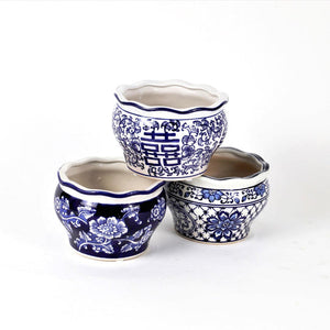 Blue and white terrace garden planter 3 pc set