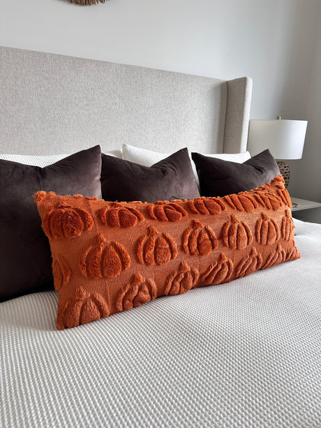 Oversized Burnt Orange Pumpkin Lumbar Pillow Cover 14x36”