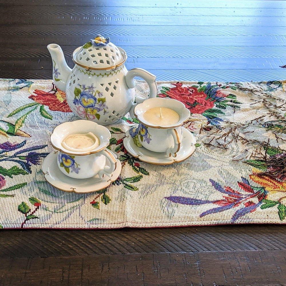 DaDa Bedding Floral Roses Tropical Paradise Birds Woven Tapestry Dining Table Runner (18116)