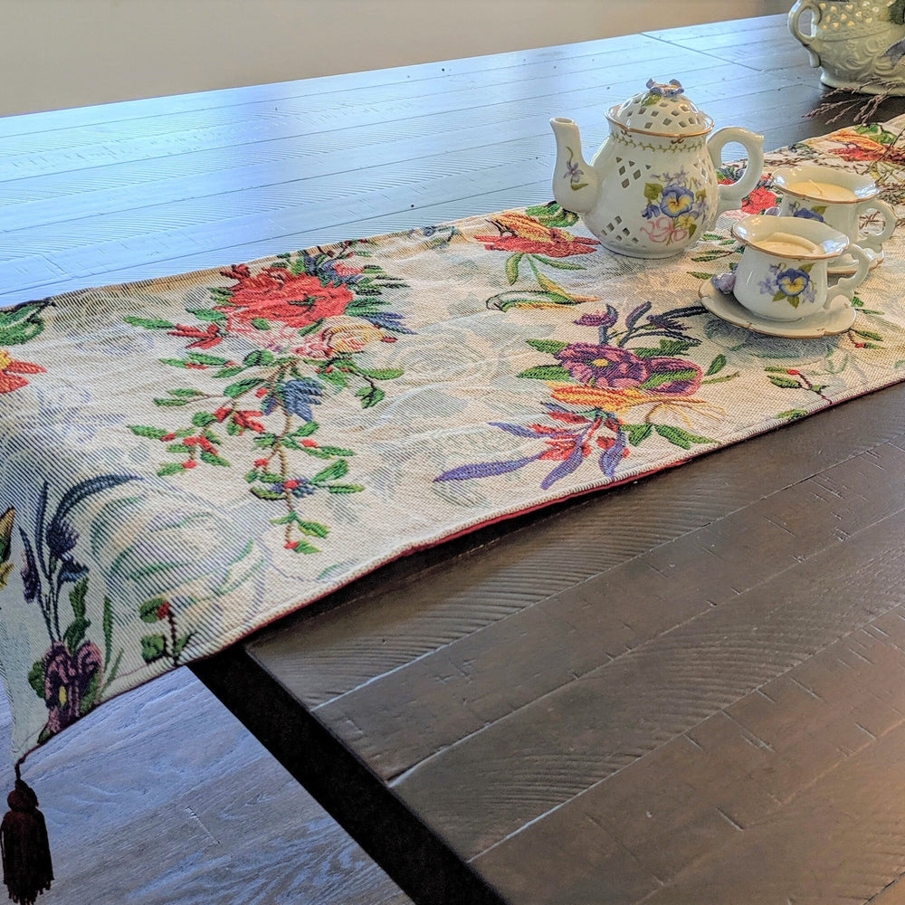 DaDa Bedding Floral Roses Tropical Paradise Birds Woven Tapestry Dining Table Runner (18116)