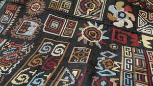 DaDa Bedding Elegant Tapestry Throw Blanket, Ethnic Ornaments Geometric Black - 50” x 60” (7174)