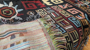 DaDa Bedding Elegant Tapestry Throw Blanket, Ethnic Ornaments Geometric Black - 50” x 60” (7174)