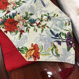 DaDa Bedding Floral Roses Tropical Paradise Birds Woven Tapestry Dining Table Runner (18116)