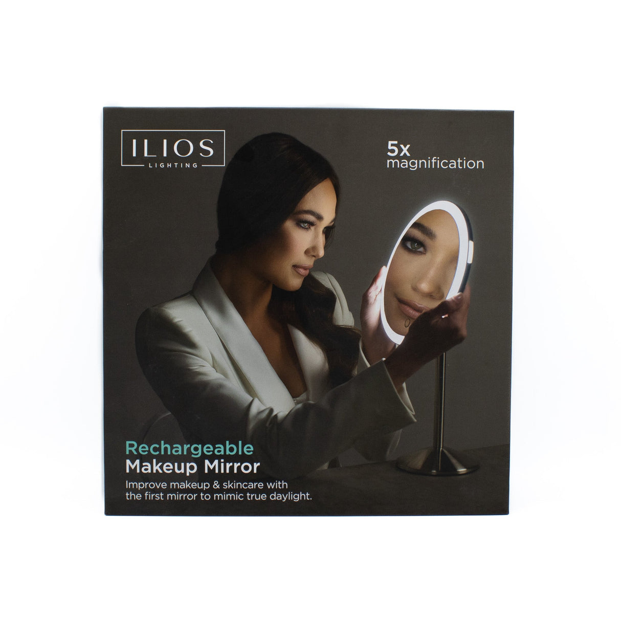 ILIOS Lighting Rechargeable Round Table Makeup Mirror 5x Magnification