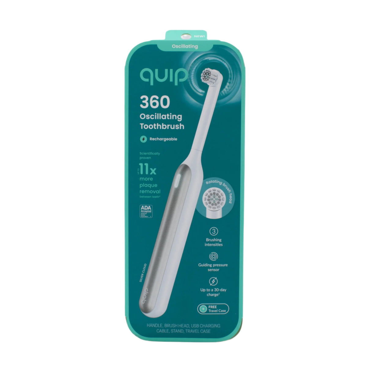 Quip 360 Rechargeable Oscillating Toothbrush in White / Silver