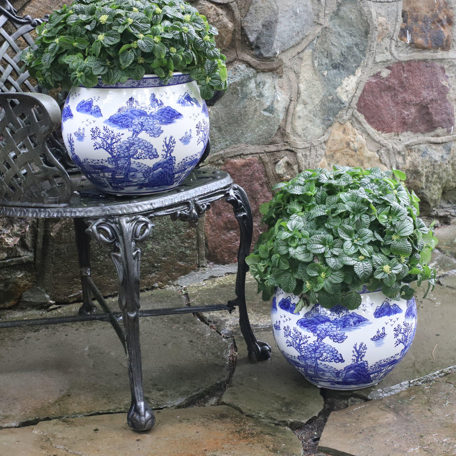 Ceramic-blue-&-white-landscape-design-11-inch-planter-pot-Pots-&-Planters