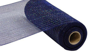 10" Poly Deco Mesh Ribbon: Metallic Navy Blue & Silver (10 Yards)