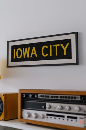 Framed Iowa City Black and Gold Bus Scroll