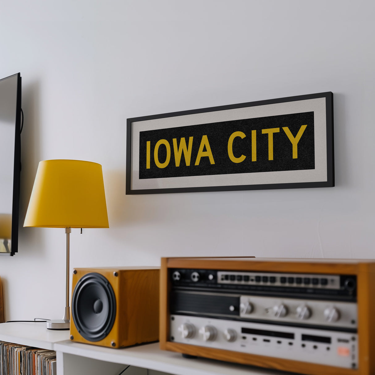 Framed Iowa City Black and Gold Bus Scroll