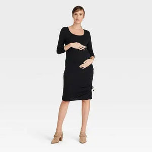 Isabel Maternity Women's Ruched Midi Bodycon Dress Stretchy Jersey