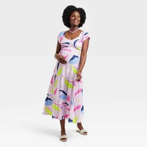 Isabel Maternity Women's Woven Midi Maternity Dress Empire Waist